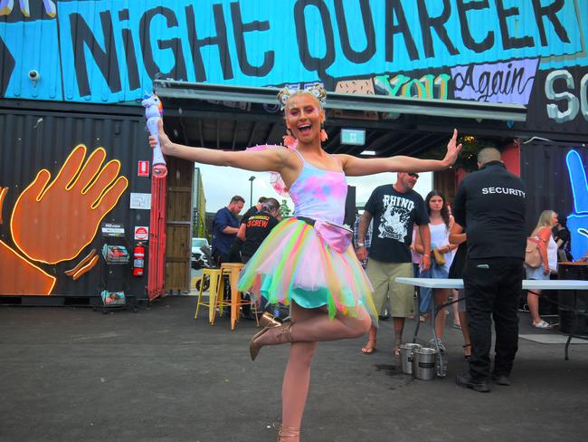 Social distance fairy Jacinta Joy spreads cheer at NightQuarter on Saturday night.