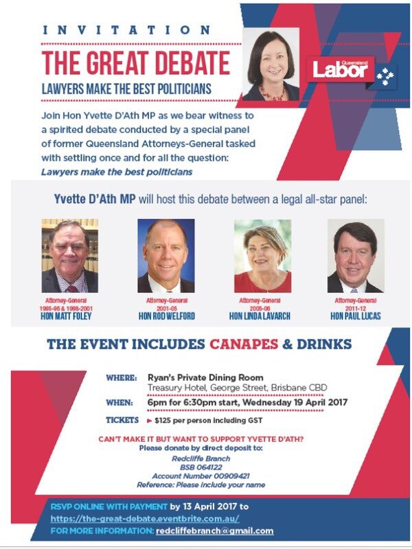 Queensland Attorney-General Yvette D'Ath’s fundraiser invitation. Picture: Supplied