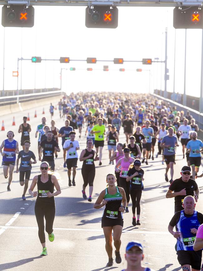 Run the Bridge Fun Run 2020 across Tasman Bridge. Picture: RICHARD JUPE