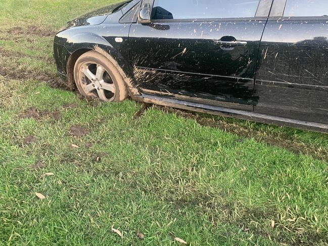 A car that became bogged after a late night drive onto the Forestville Ferrets Junior Rugby league Football Club's playing fields at Forestville Park earlier this year. Picture: Supplied