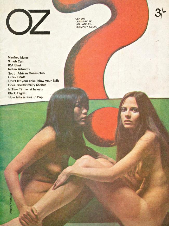 Appearing naked on the cover of OZ magazine in 1969 with Louise Ferrier (right).