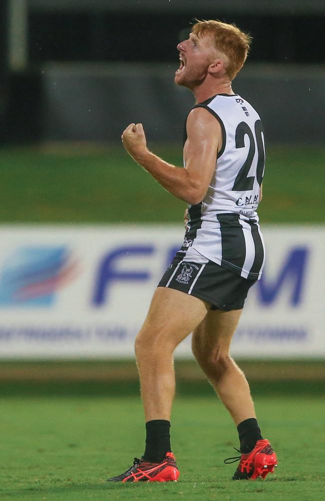 Eric Guthrie celebrates scoring the first goal for Palmerston. Picture: Glenn Campbell