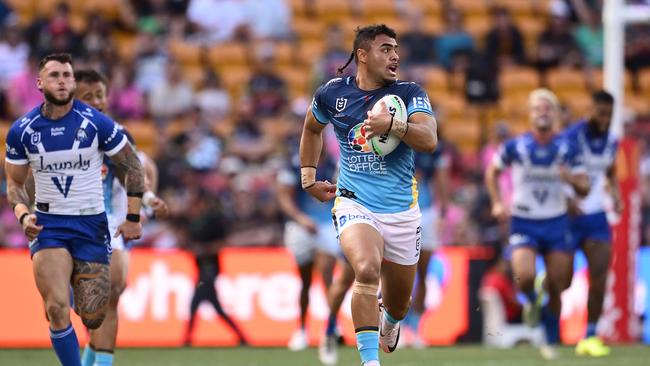 Tony Francis of the Titans makes a break during the round nine NRL match. (Photo by Hannah Peters/Getty Images)