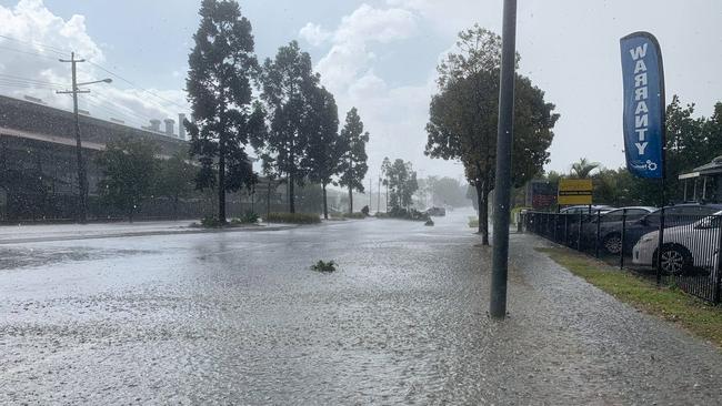 Flash flooding and tree branches down around Northgate. Picture: Kerry O'Brien