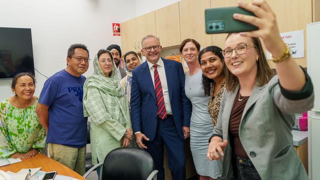 Mr Albanese at the Rockhampton Medicare Urgent Care Clinic on Monday with Labor's candidate for Capricornia, Emily Mawson, right. Picture: PMO