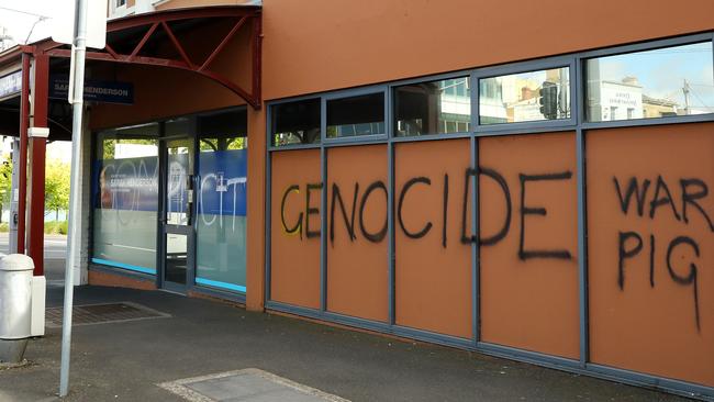 Sarah Henderson's office in Moorabool St Geleong targeted by graffiti. Picture: Alison Wynd