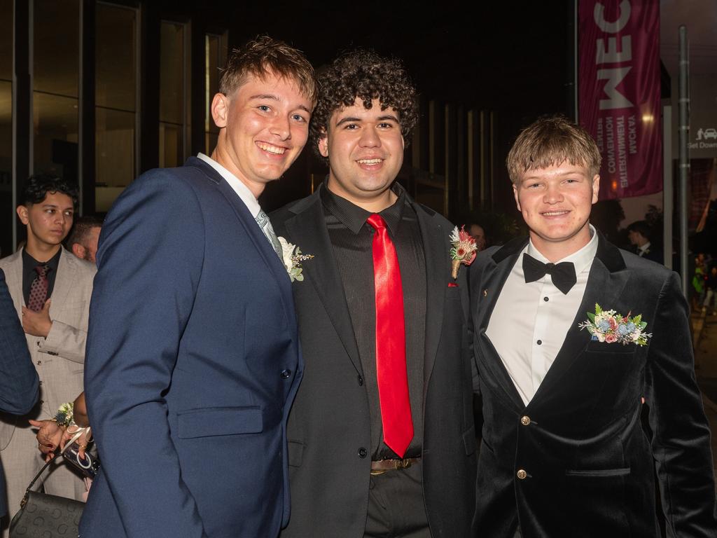 Lucas Brown, Jeremiah Goodchild and Darcy Russell attending the Year 12 Formal Whitsunday Anglican School Saturday 14 September 2024 Picture:Michaela Harlow