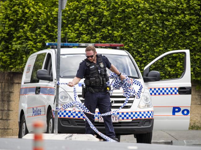 Queensland Police at O'Keefe Street and Carl Street, Woolloongabba, after reports of a shooting, Sunday, January 1, 2023 - Picture: Richard Walker