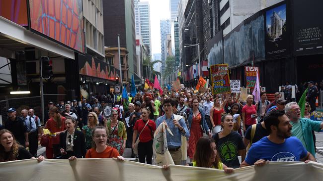 Extinction Rebellion protesters sit in Martin Place. Picture: Flavio Brancaleone