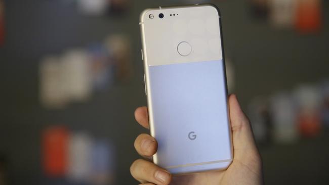 The glass inset on the back of the Google Pixel XL is a practical addition. Picture: AP Photo/Eric Risberg