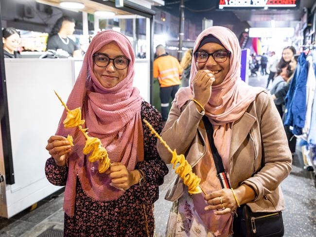 Nazneen Akter and Farzana Hossain at The Ramadan night markets in Lakemba. Picture: Chris Pavlich.