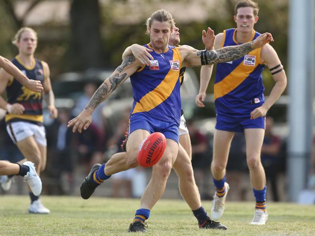 Jordan Depace gets the ball on his boot. Picture: Stuart Milligan