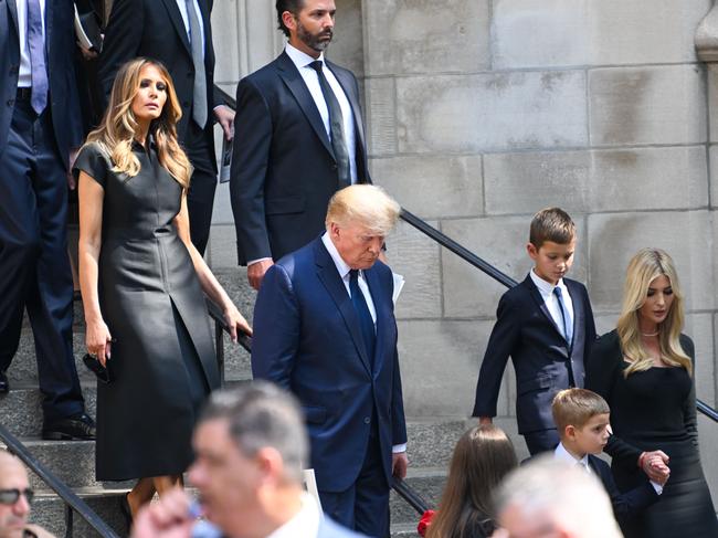 The whole Trump family leaves together from the funeral of Ivana Trump. Picture: AFP