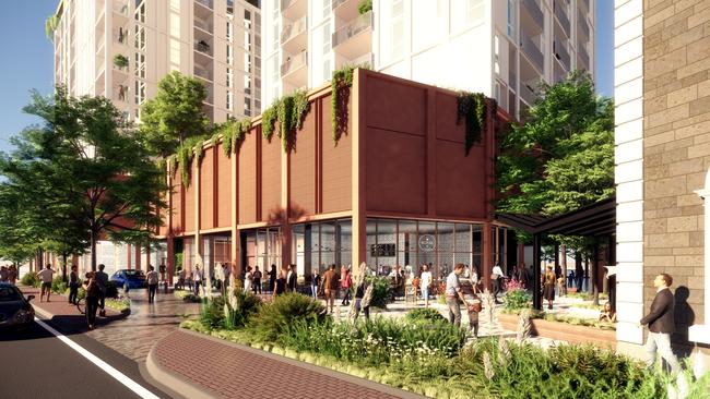 The North Terrace entry to a proposed $105m, 192 apartment development behind the Royal Hotel at Kent Town. Picture: City Collective