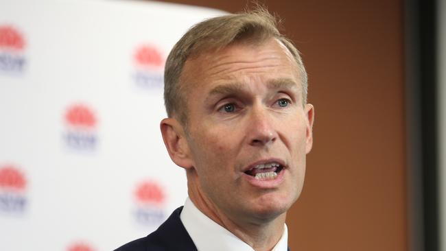 Pictured at a media call at RFS Headquarters at Homebush in Sydney is Minister Planning and Public Spaces Rob Stokes, providing an update on COVID-19. Picture: Richard Dobson