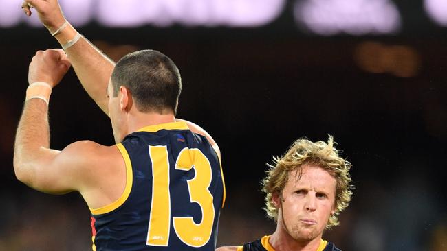 UNDER WATCH. Adelaide captain Taylor Walker and vice-captain Rory Sloane are having their form judged amid concerns for their fitness. Sloane says there are no excuses from the medical rooms to ease his pain from the Crows’ loss to Collingwood at Adelaide Oval on Friday night. Picture: David Mariuz