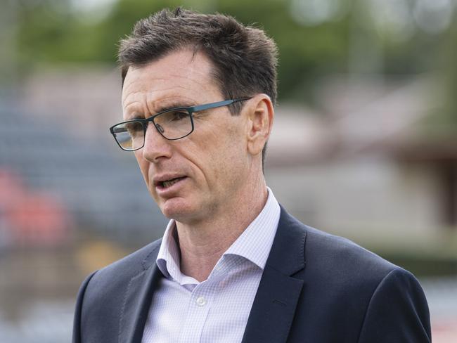 Queensland Rugby League CEO Ben Ikin speaks to media at the announcement that the Queensland Maroons will visit Toowoomba for a fan day and training ahead of Game 2, Wednesday, March 13, 2024. Picture: Kevin Farmer