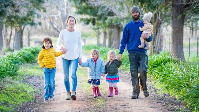 Virginia Tapscott with her family. For the record, she is not a tradwife – but she has been called one. Picture: Simon Dallinger