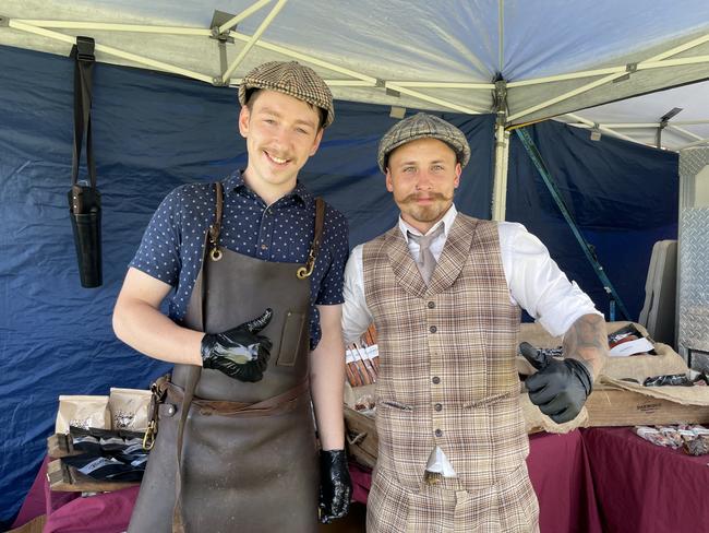 Oakwood Smallgoods' Braden Hike and Brad Watson at the 2024 Meatstock Festival at Bendigo Showgrounds. Photo: Himangi Singh