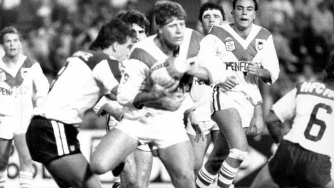 Wally Fullerton-Smith had six seasons with St George after a long career with Redcliffe. Note a young Gorden Tallis, top right, in the background. \