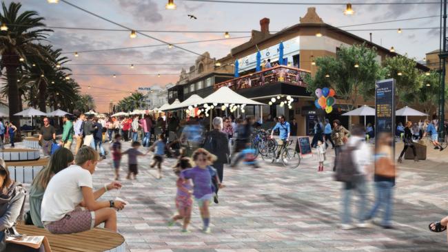 Artists impressions of the future Moseley Square in Glenelg. Picture: Supplied