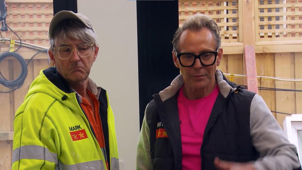 Mark and Mitch have nothing nice to say about Luke and Josh’s kitchen. Picture: Channel 9