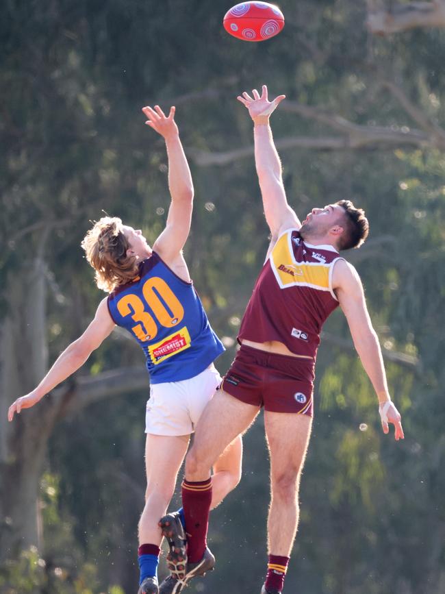 Michael Edwards and Tom Blake fly high. Picture: George Salpigtidis