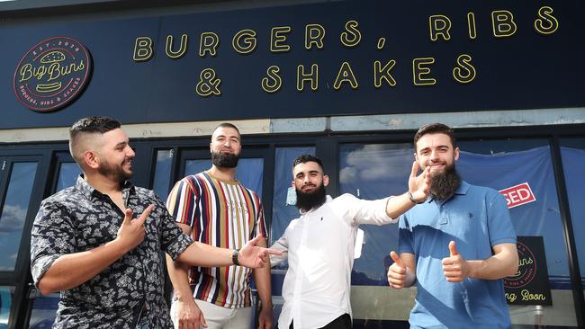 Ozzie Cevik, Belal Hamied, Esad-Naci Erol and Yunus-Emre Erol outside their new store Big Buns. Picture: Peter Wallis