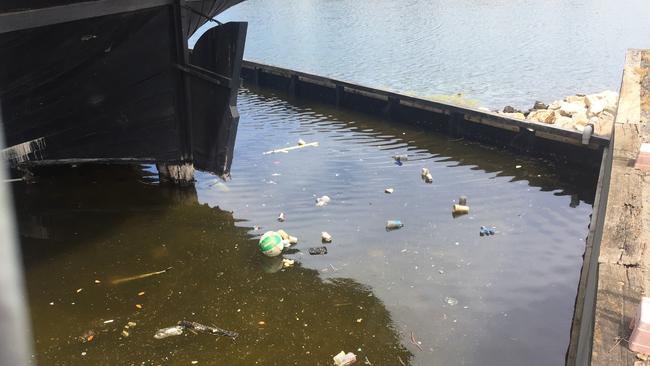 Debris in the water around the Buffalo restaurant.