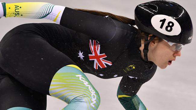 Australia's Deanna Lockett has failed in her bid to make the finals of the women’s 1000m short track. Picture: AFP