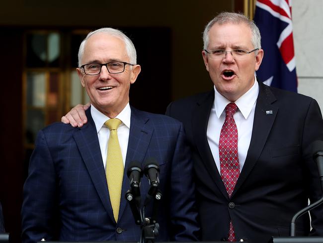 Then Prime Minister Malcolm Turnbull and with Scott Morrison, August 24, 2018. Picture: Kym Smith