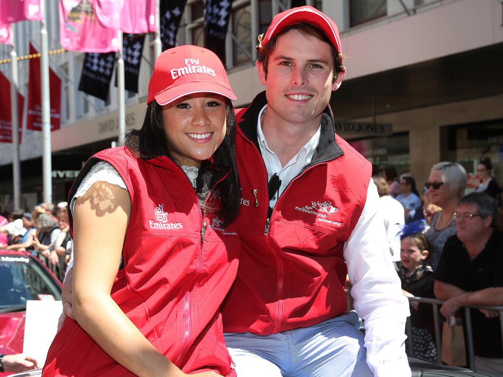 Melbourne Cup Parade. Trainer James Cummings with his wife Monica. Picture: Ian Currie