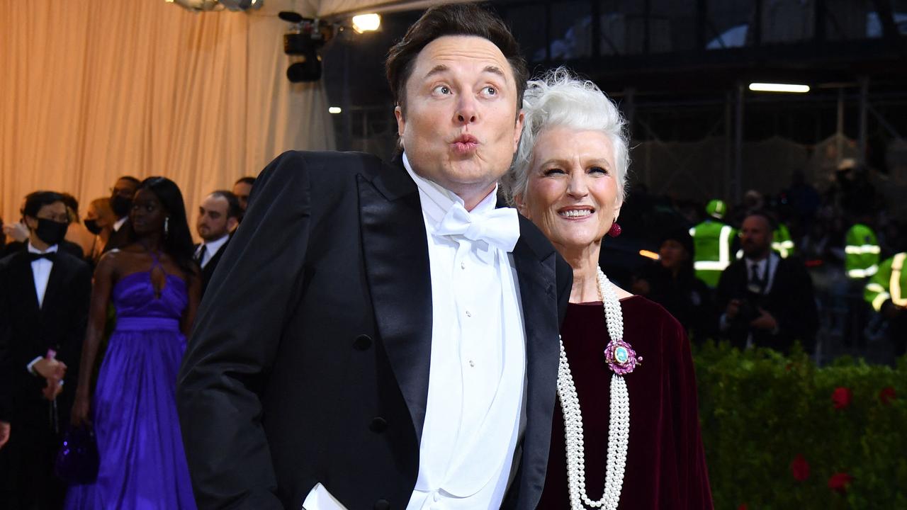 Elon Musk and his mother, supermodel Maye Musk. Picture: Angela Weiss / AFP