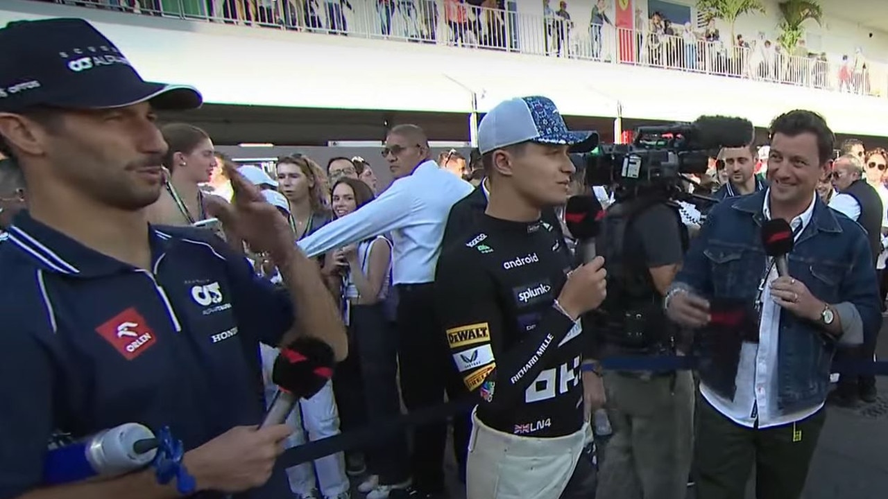 Daniel Ricciardo makes a familiar hand motion as the chat gets underway. Photo: YouTube