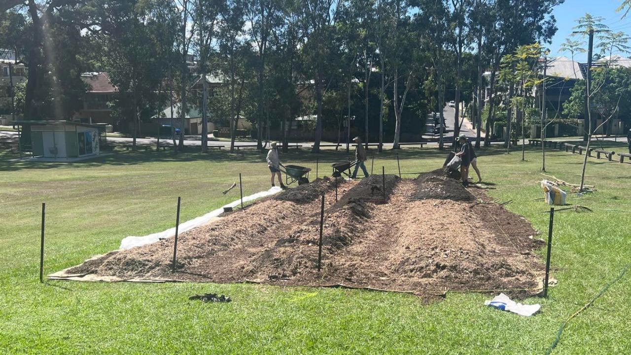 Volunteers building the site on Friday. Picture: Facebook / @GrowingForward