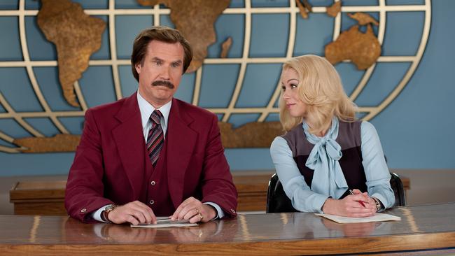 This image released by Paramount Pictures shows Will Ferrell as Ron Burgundy, left, and Christina Applegate as Veronica Corningstone in a scene from 