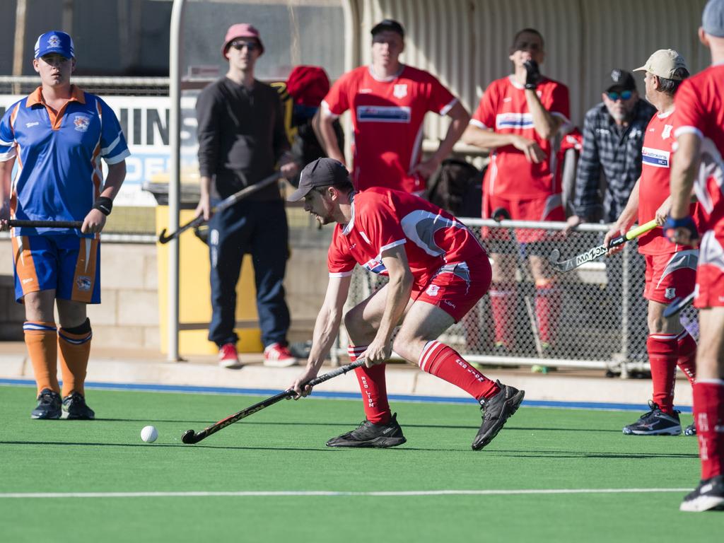 Samuel Anderson of Red Lion White against Newtown in A4 men Presidents Cup hockey at Clyde Park, Saturday, May 27, 2023. Picture: Kevin Farmer