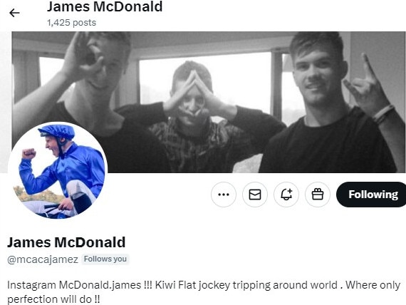 "Where only perfection will do": James McDonald's X bio.