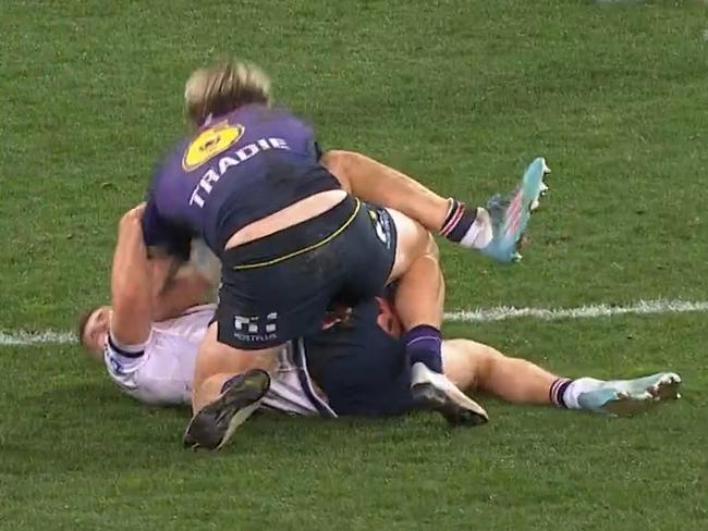 This incident prompted the NRL to issue Cameron Munster with a concerning act. Picture: Fox Sports