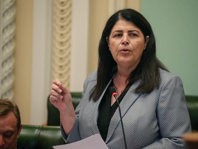 Industrial Relations Grace Grace MP, speaking in Queensland Parliament, has accused the Greens of stoking fear over the black lung. Picture: NCA NewsWire / Glenn Campbell