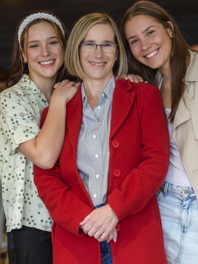 Narelle Kameniar with daughters, Sophie 19 and Rachel 21. Picture: Roy VanDerVegt