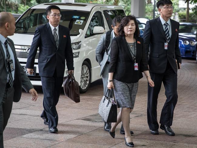 North Korean vice-foreign minister Choe Son Hui  arrives at the Ritz-Carlton hotel to meet with United States Ambassador to the Philippines Sung Kim.