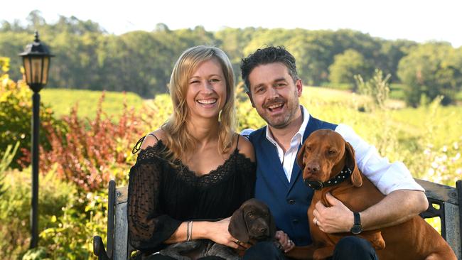 Jock and Lauren Zonfrillo with their dogs Norrie and Aggie. Picture: Tricia Watkinson