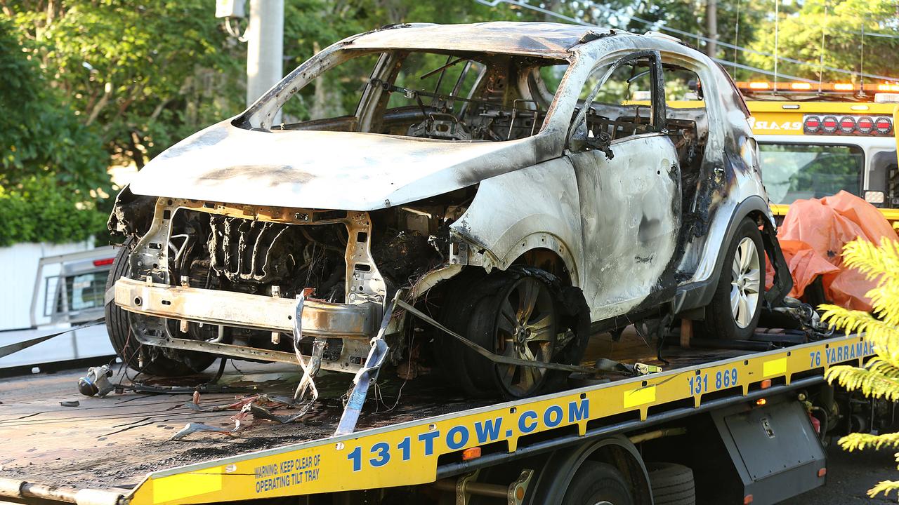 Ms Baxter’s burnt out car. Picture: Lyndon Mechielsen/The Australian