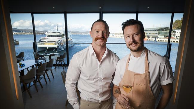 New restaurant MARIA general manager Hedley Monks and chef/ co owner Christian Ryan at Brooke Street Pier. Picture: Chris Kidd