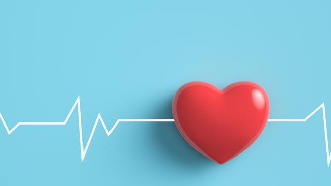 Cardiogram pulse trace with Red heart on pastel blue background. 3D rendering. Heart disease or heart attack. Cardiovascular