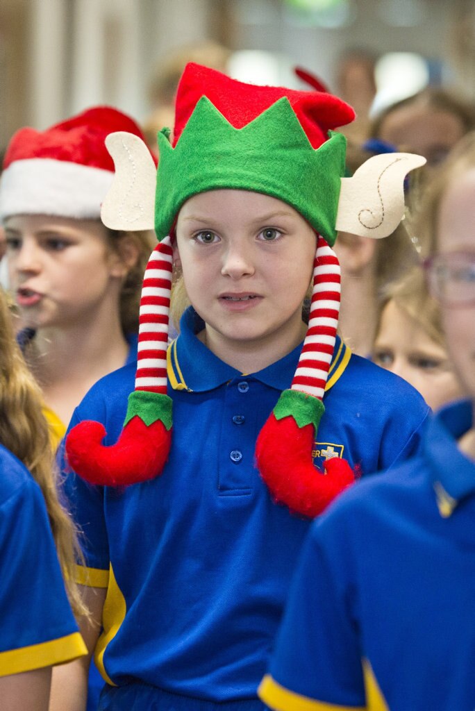 Isabella Winter as Mater Dei Primary School Yr 4 students sing Christmas carols in the wards of St Vincent's Private Hospital, Friday, November 29, 2019. Picture: Kevin Farmer