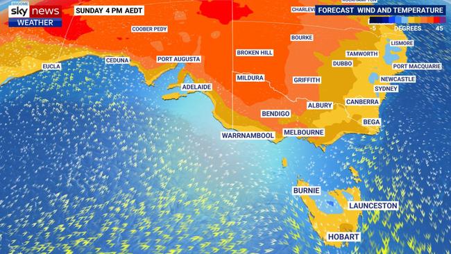 A low intensity heatwave is due for Victoria and Tasmania. Picture: Sky News Weather.