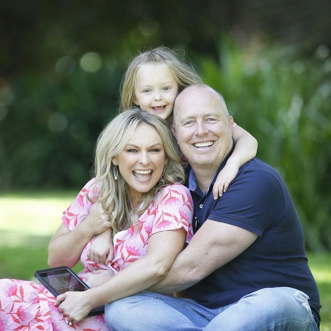 Mel Schilling with her husband Gareth Brisbane and daughter Maddison. Picture: David Caird.