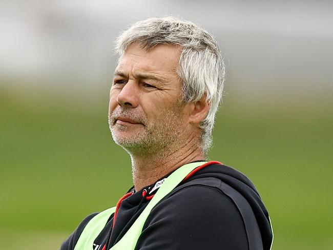 MELBOURNE, AUSTRALIA - JANUARY 22: Blake Caracella, Assistant Coach of the Bombers is seen during the Essendon Bombers training session at the NEC Hangar on January 22, 2024 in Melbourne, Australia. (Photo by Michael Willson/AFL Photos via Getty Images)